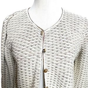Vintage Reba Rose Button Up Sweater Cardigan Size SMALL Neutral Beige USA Cotton
